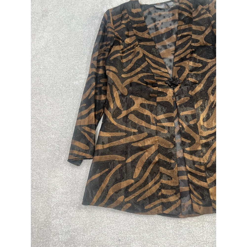 Additions by Chicos Womens Size 1 Gold‎ Metallic Zebra Print Sheer Topper Jacket - Picture 4 of 9